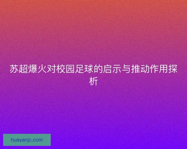 苏超爆火对校园足球的启示与推动作用探析