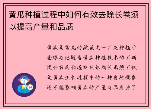 黄瓜种植过程中如何有效去除长卷须以提高产量和品质
